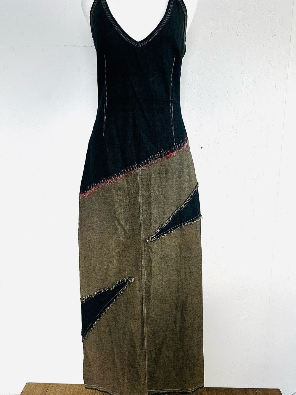 Womens Blue and GrayTwo-Tone Maxi Dress